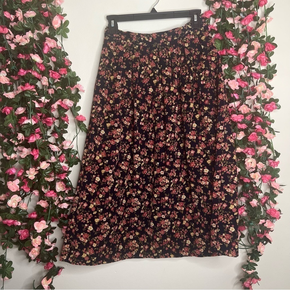 Charter Club Petites Granny Floral Corduroy Skirt Button Closure Women’s 10